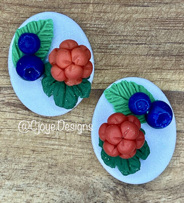Pair Of Salmon Berry And Blueberry Cabachons