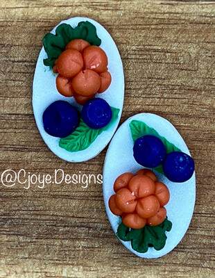 Pair Of Narrow Oval Salmon Berry And Blueberry Cabachons