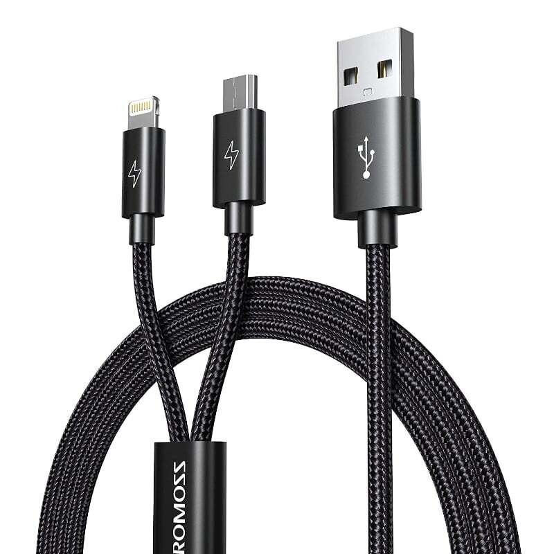 Romoss USB A to Lightning & Micro 1.5m cable Space Grey Nylon Braided Cable