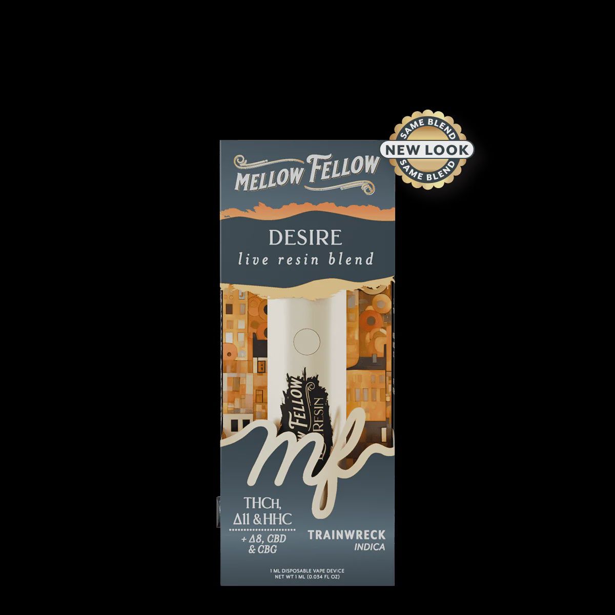 MELLOW FELLOW LIVE RESIN BLEND 1G DISPO, Strain: Trainwreck - Indica