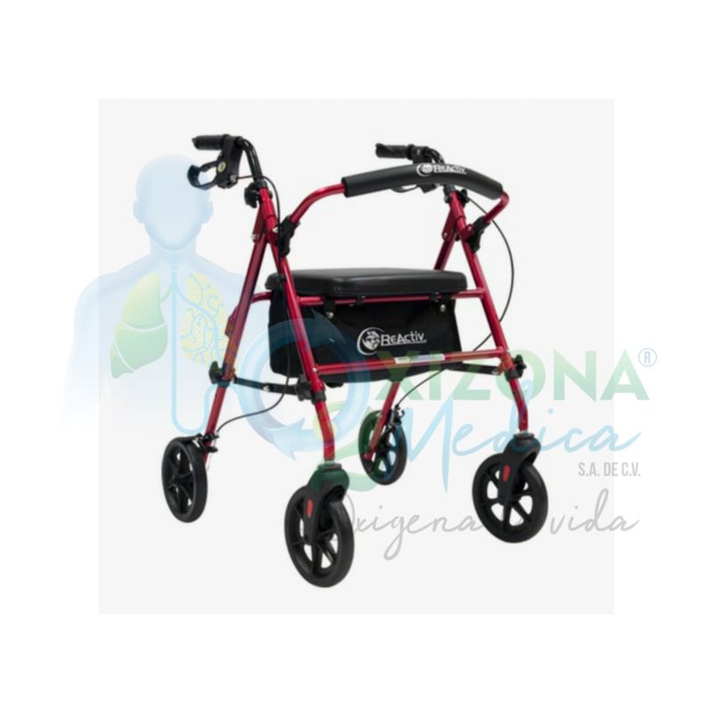 Andadera rollator roja con canastilla 
REACTIV