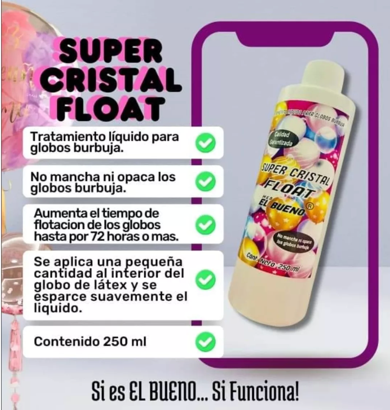 Super Cristal Float Gel Ideal Globos Burbuja 250ml No Mancha
