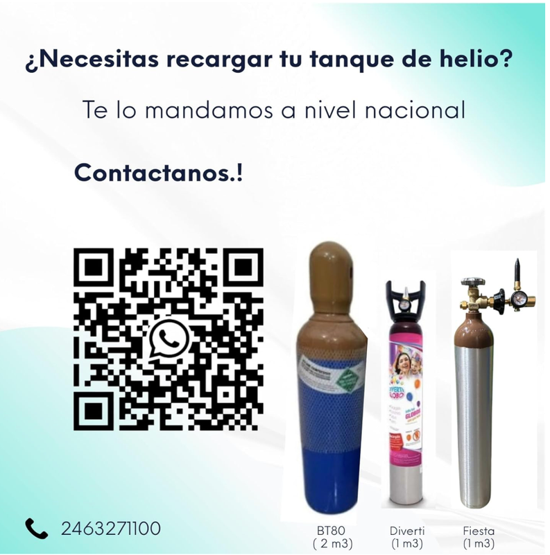 RECARGA de tanque de Helio 2 m³ Con envío y recolección NACIONAL
