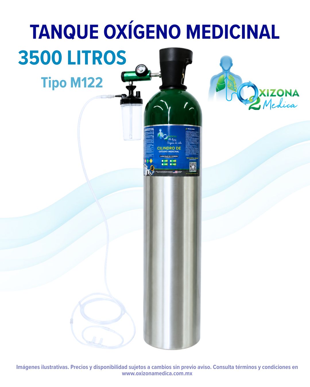 ​Tanque de OXIGENO Medicinal de 3500 litros con kit de Oxígeno de REGALO (M122)