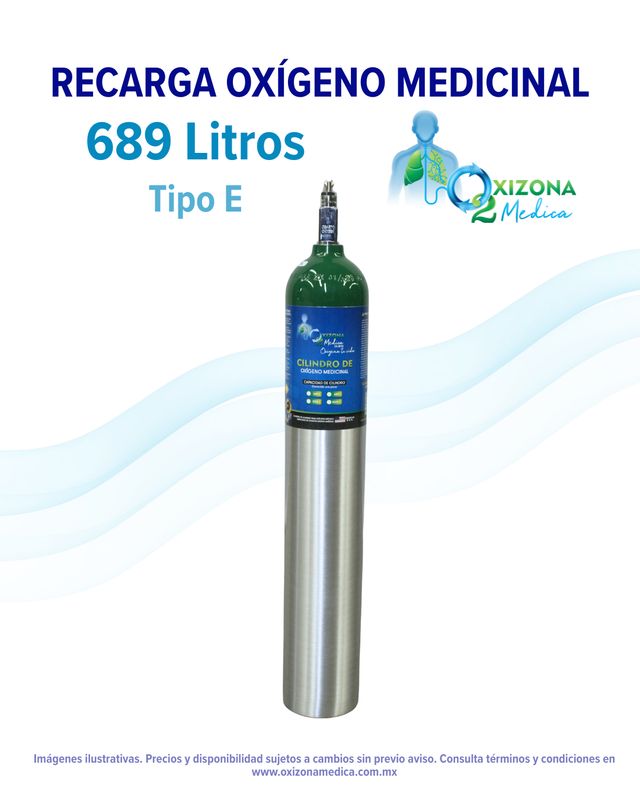 Recarga de oxigeno medicinal de 689 litros (Tipo E)