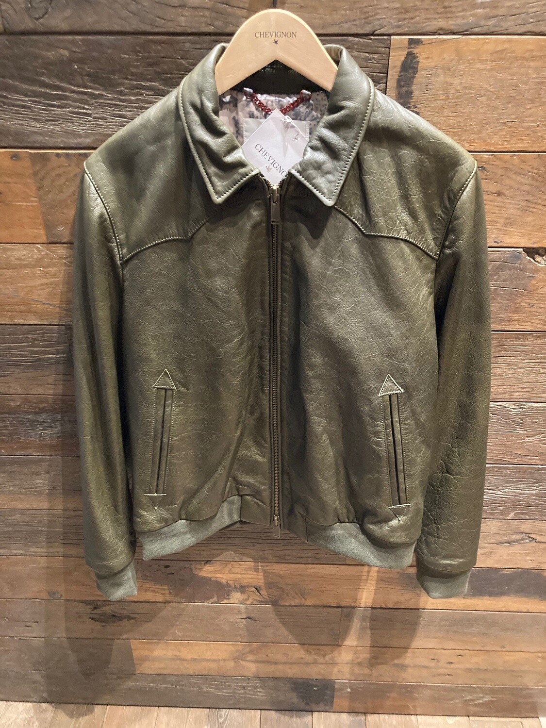 BLOUSON YOKE ATLANTA LEATHER VERT KHAKI