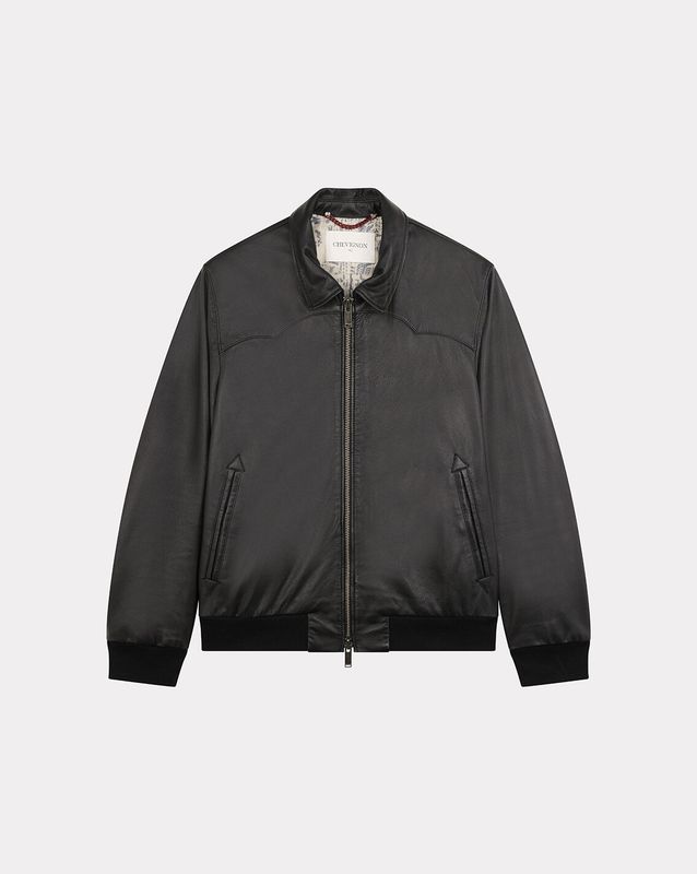 BLOUSON YOKE LEATHER NOIR
