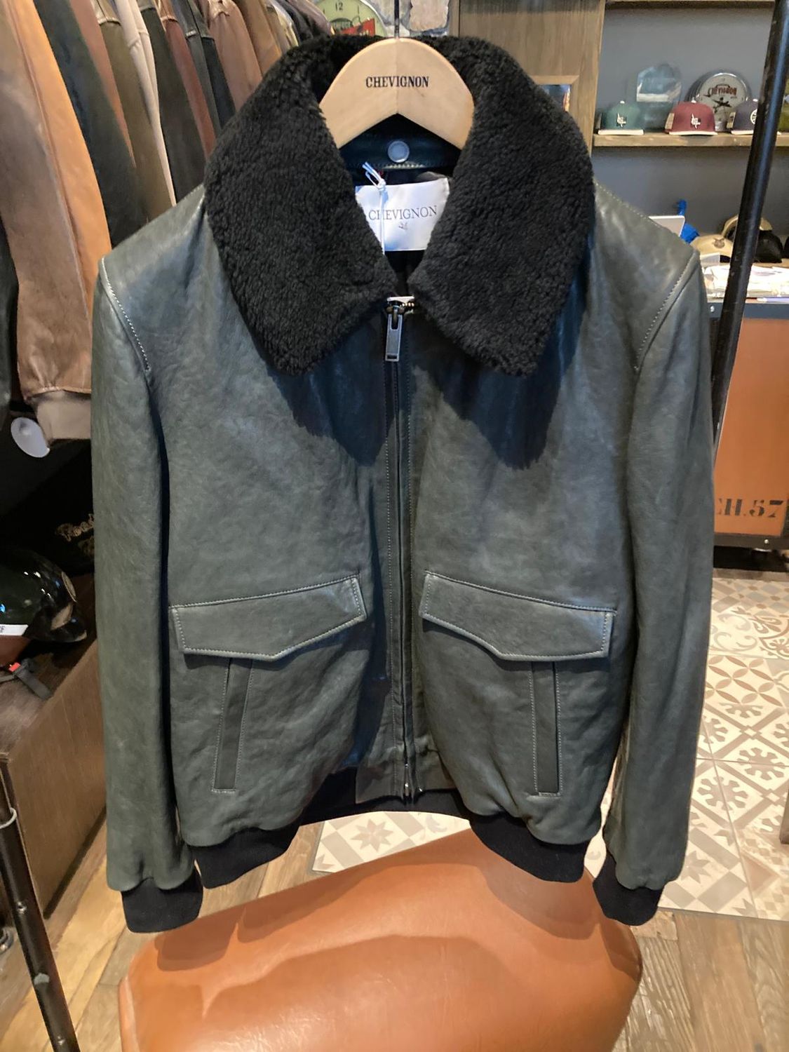 PILOT VINTAGE GREY BLACK LEATHER JACKET