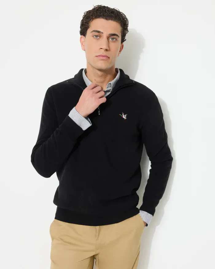 PULLOVER QUARTER ZIP WOOL BLACK