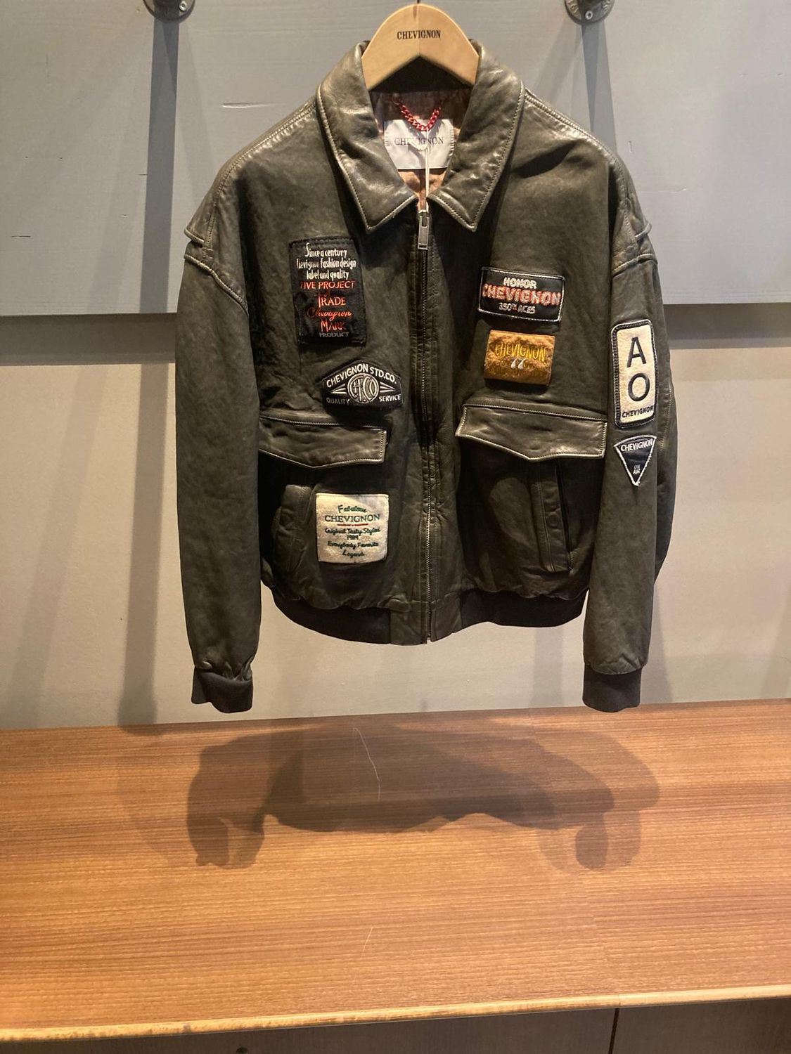 BLOUSON PILOT LEATHER VINTAGE GRIS