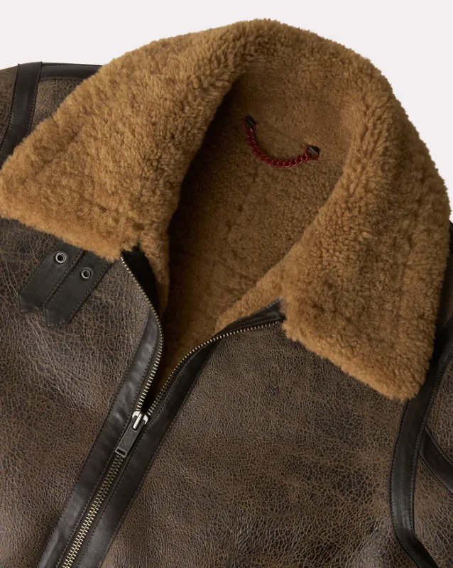 BRAND NEW PILOT LEATHER BOMBER JACKET CRACK MARRON