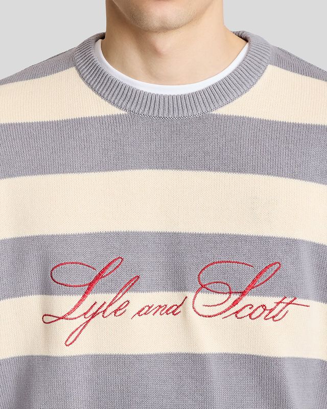 a STRIPED SCRIPT EMBROIDERED KNITTED PULLOVER LYLE &amp; SCOTT