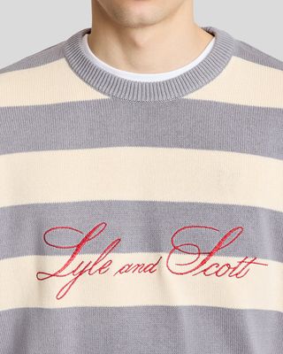 a STRIPED SCRIPT EMBROIDERED KNITTED PULLOVER LYLE &amp; SCOTT