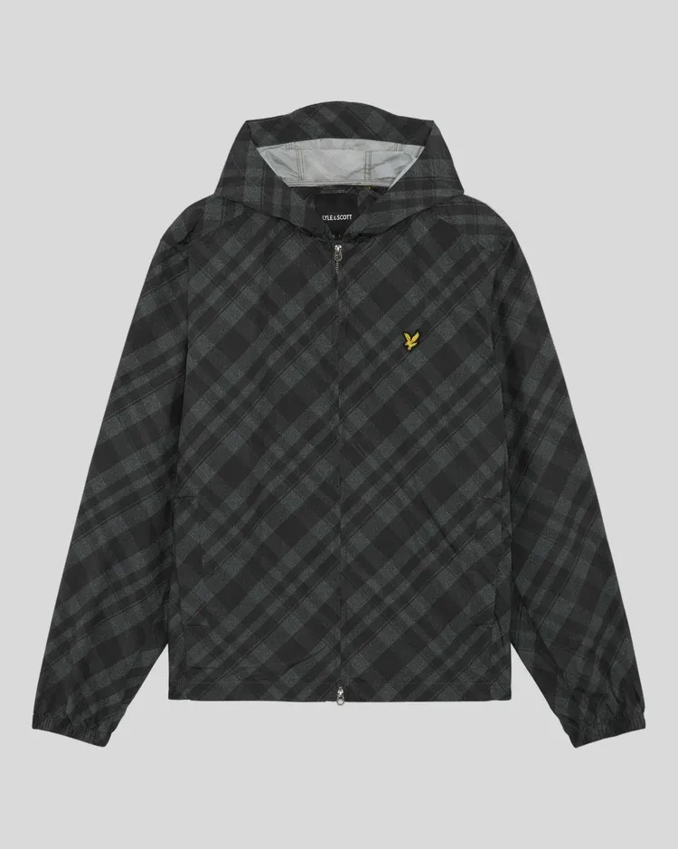GREY BLACK TARTAN ZIP HOODED JACKET LYLE &amp; SCOTT
