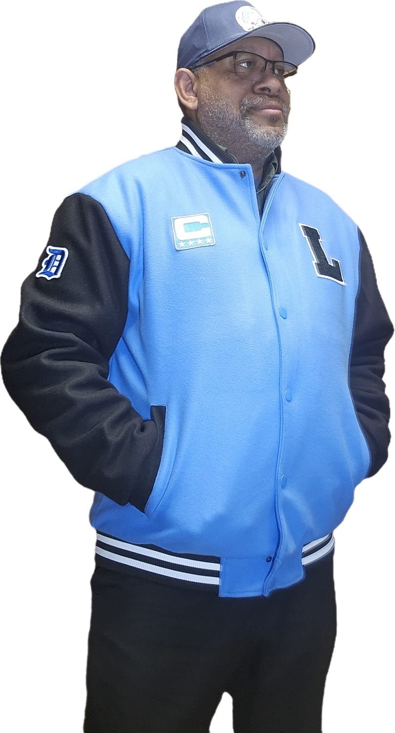 Varsity Jacket Blue/White with Black Sleeves