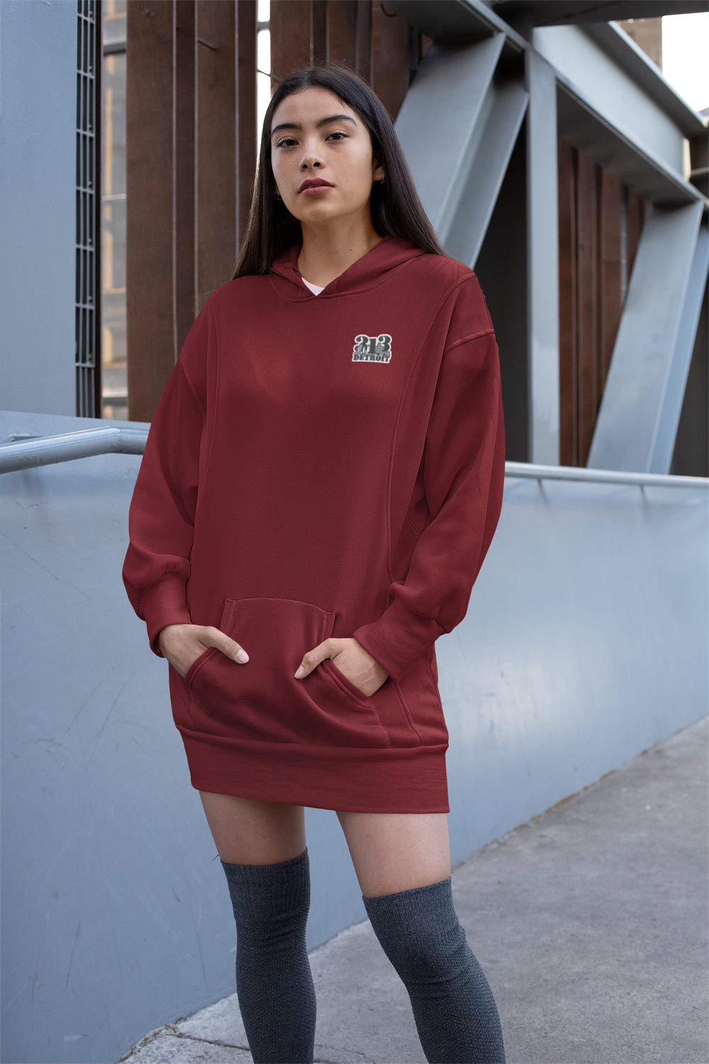 Hoodie Dress w/Thumbholes, Color: Maroon