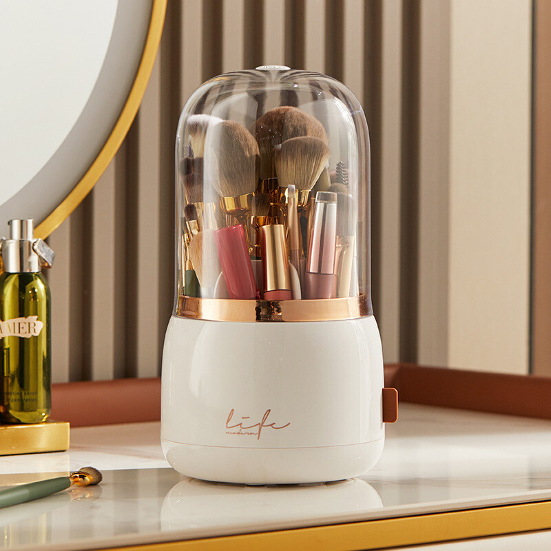 Cosmetic Brush Storage Barrel Dustproof Lipstick Eyebrow Pen Cosmetic Storage Box Rotating Brush Cylinder, Color: White cosmetic tube [rotating dustproof]