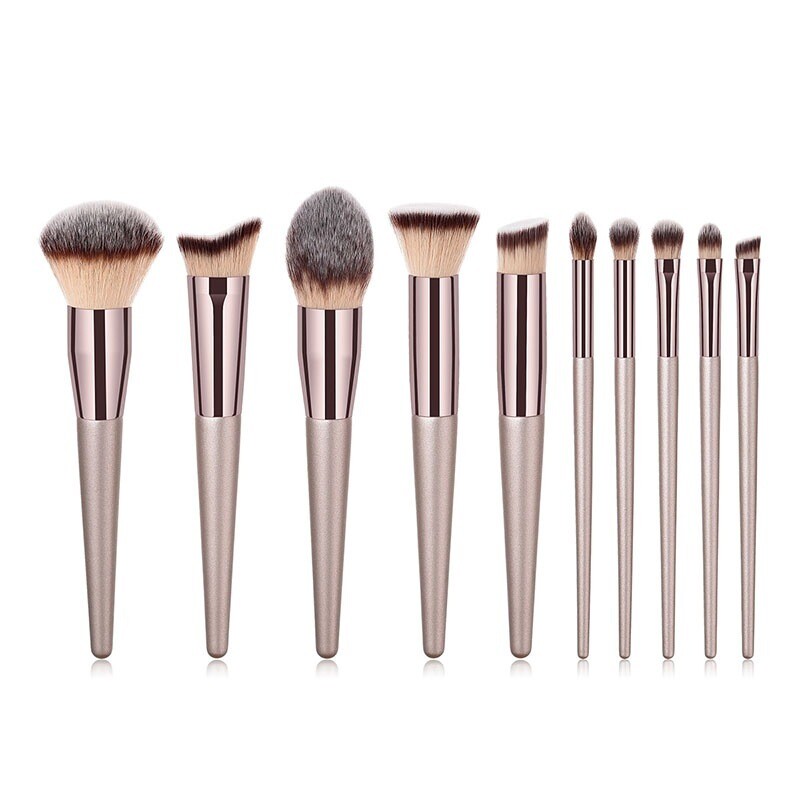 New 10 Wooden Handle Makeup Loose Powder Eyeshadow Brushes Practicality Simple Square, Appearance color: 10 makeup brushes