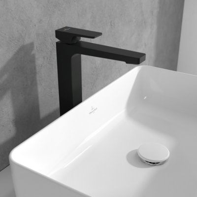 Villeroy &amp; Boch Architectura Square Tall single-lever basin mixer with push-open waste  Matt Black
