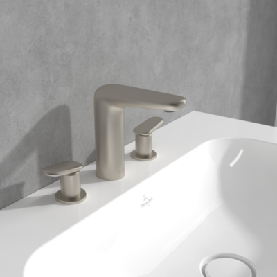 Villeroy &amp; Boch Antao Three-hole basin mixer with push-open waste  Brushed Nickel Matt