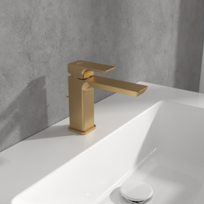 Villeroy &amp; Boch Subway 3.0 Single-lever basin mixer with draw bar outlet fitting  Brushed Gold