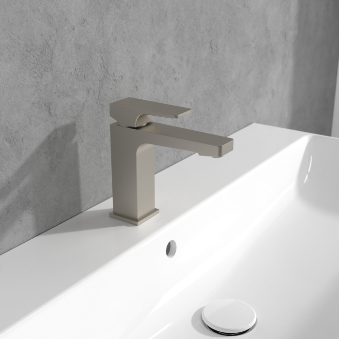 Villeroy &amp; Boch Architectura Square Single-lever basin mixer with draw bar outlet fitting  Brushed …