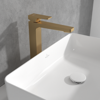 Villeroy &amp; Boch Architectura Square Tall single-lever basin mixer with push-open waste  Brushed Gold