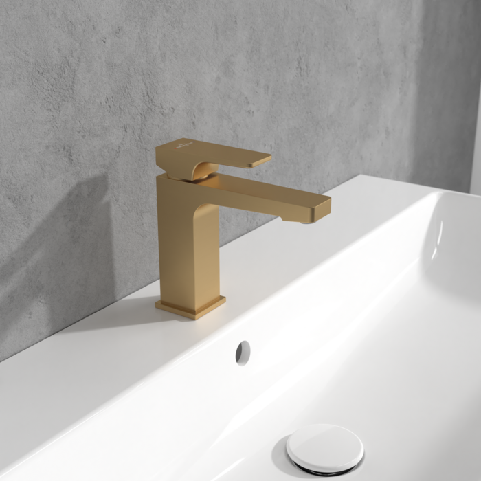 Villeroy &amp; Boch Architectura Square Single-lever basin mixer with draw bar outlet fitting  Brushed …