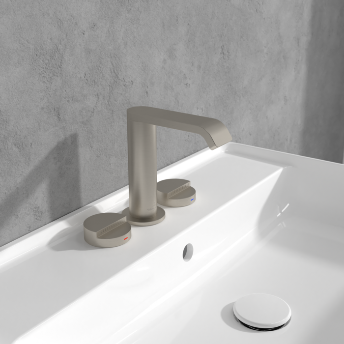 Villeroy &amp; Boch Dawn Three-hole basin mixer without waste  Brushed Nickel Matt