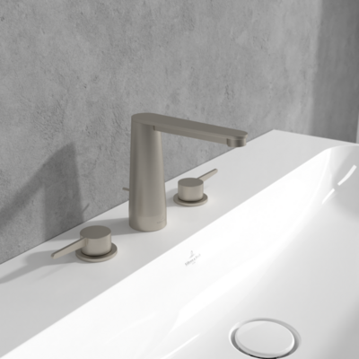 Villeroy &amp; Boch Conum Three-hole basin mixer with draw bar outlet fitting  Brushed Nickel Matt