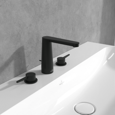 Villeroy &amp; Boch Conum Three-hole basin mixer with draw bar outlet fitting  Matt Black