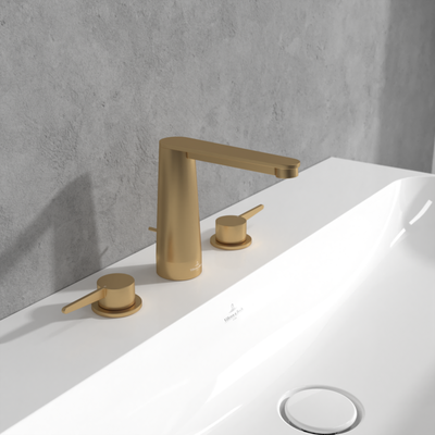Villeroy &amp; Boch Conum Three-hole basin mixer with draw bar outlet fitting  Brushed Gold