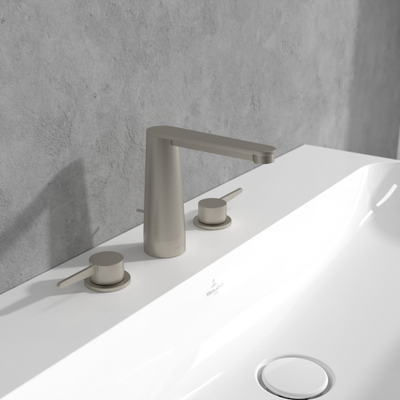 Villeroy &amp; Boch Conum Three-hole basin mixer with draw bar outlet fitting  Brushed Nickel Matt