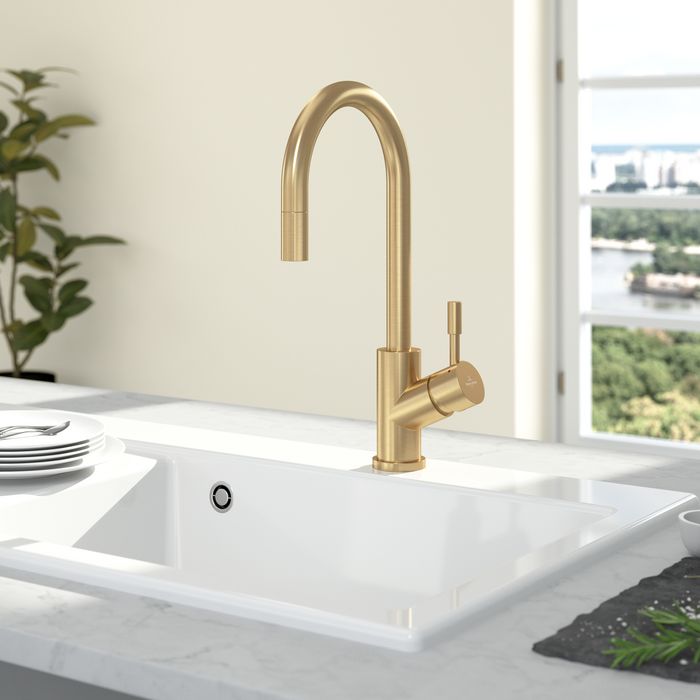 Villeroy &amp; Boch Umbrella Flex Kitchen tap, Gold Matt