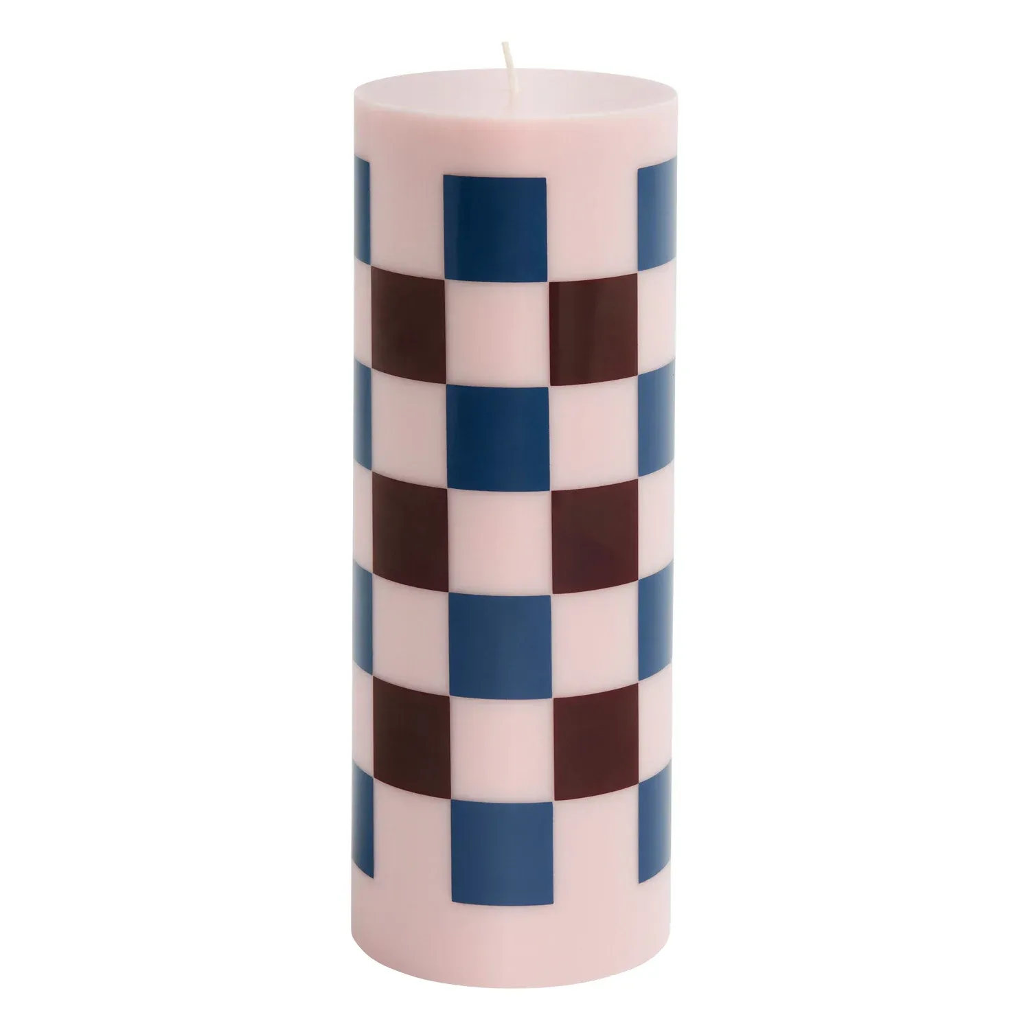HAY Column candle, L, light pink - bordeaux - dark blue check