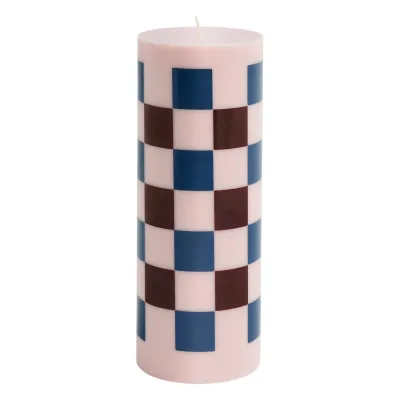 HAY Column candle, L, light pink - bordeaux - dark blue check