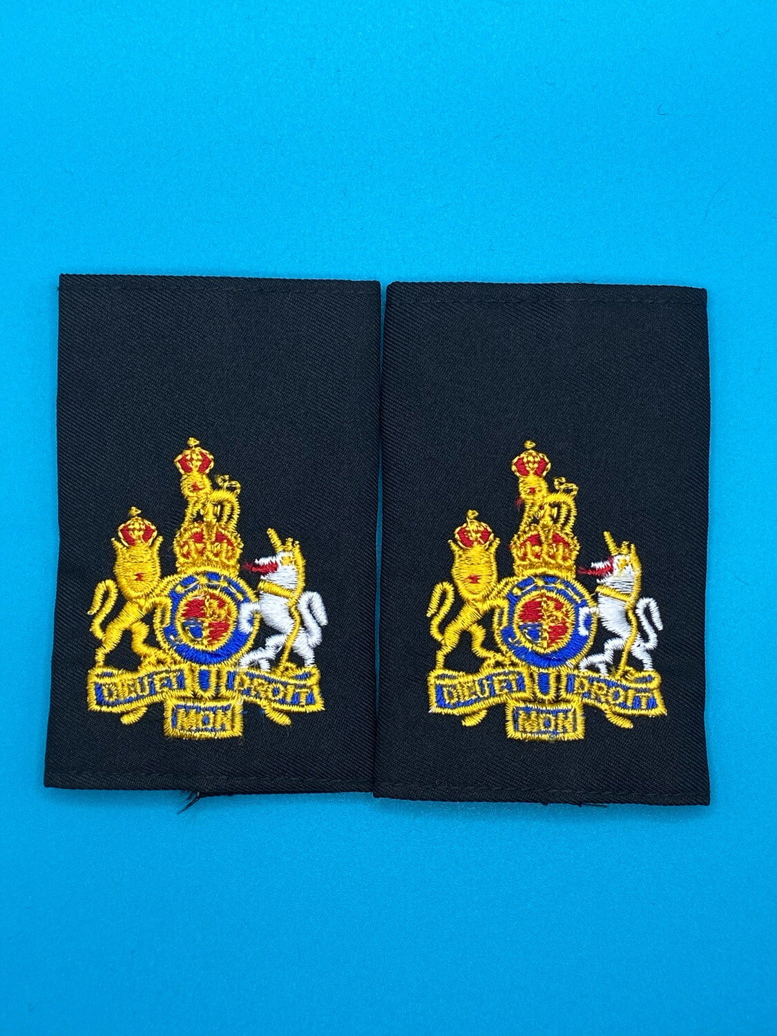 Pair: Royal Navy Rank Slides - Warrant Officer WO Black Gold - CIIIR King Charles
