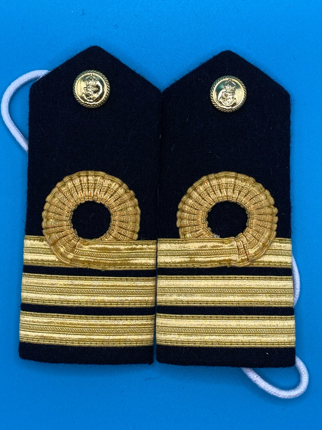 Pair: Royal Navy Commander Cdr Rank Boards - Gold Wire CIIIR King Charles Crown Buttons