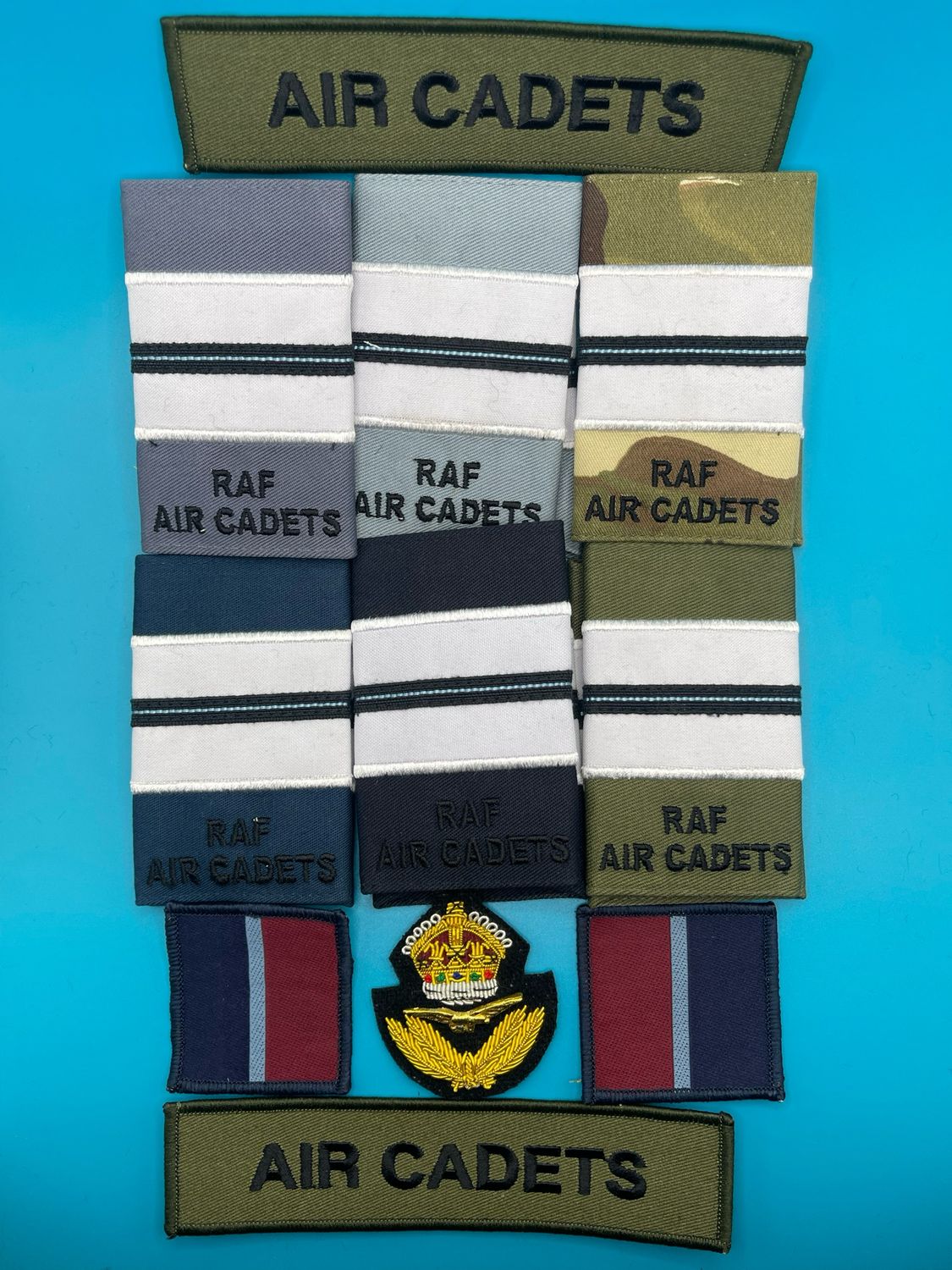 RAF Air Cadets - RAFAC - Probationary Pilot Officer/Acting Pilot Officer Rank Slides (Cap Badge, TRFs and 6 x pairs in total)