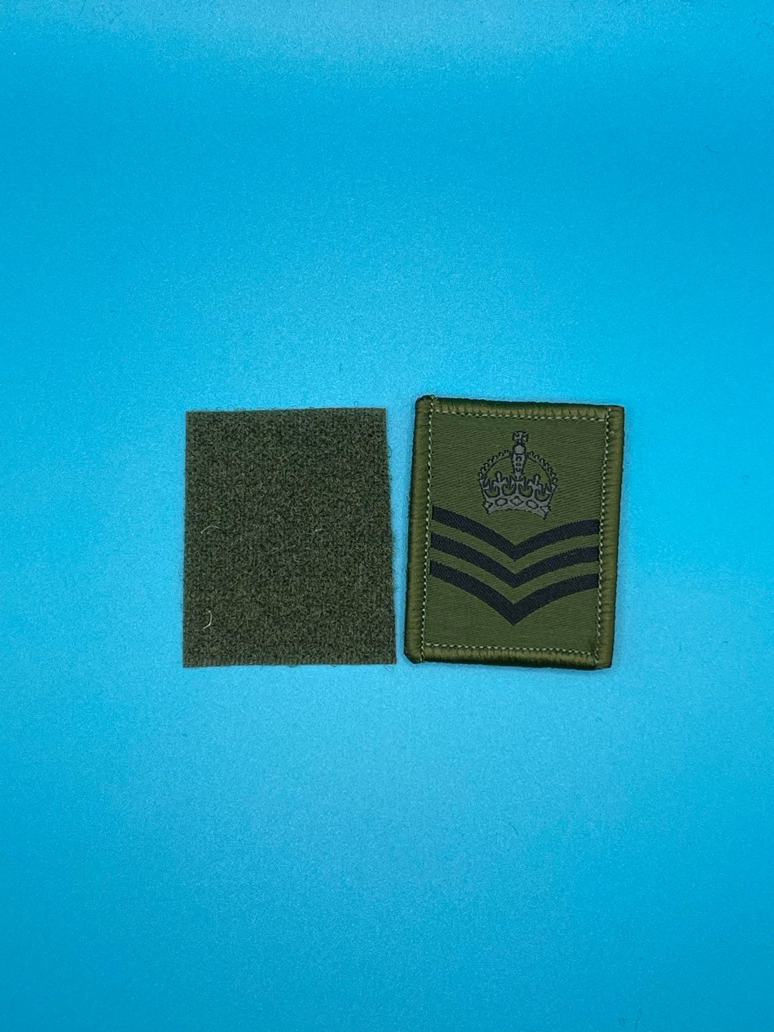 UBACS Rank Patch - King Charles Crown - Black on OG - Staff Colour Sergeant CSgt CSjt SSgt Hook and Loop Olive Green