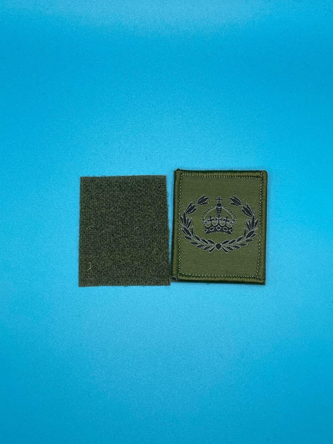 UBACS Rank Patch - King Charles Crown - Black on OG - WO2 RQMS SQMS QMSI Hook and Loop Olive Green