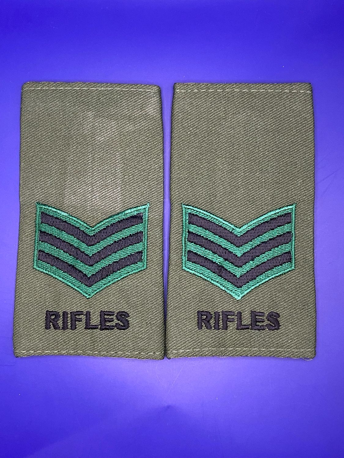 CIIIR Olive Green Rank Slides - Pair - RIFLES Serjeant Sjt SNCO