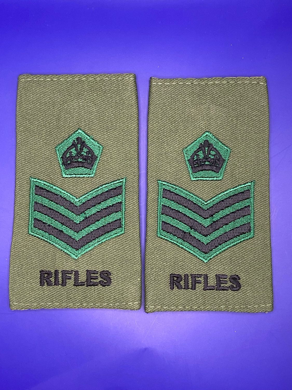 CIIIR Olive Green Rank Slides - Pair - RIFLES Colour Serjeant CSjt SNCO