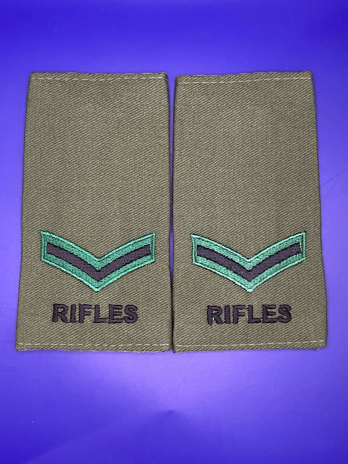CIIIR Olive Green Rank Slides - Pair - RIFLES Lance Corporal LCpl JNCO