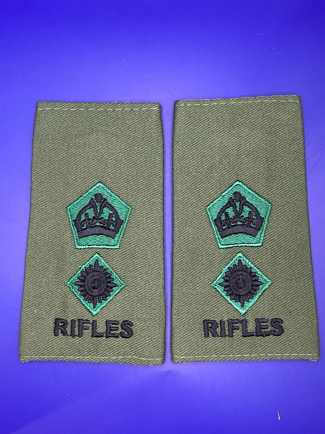 CIIIR Olive Green Rank Slides - Pair - RIFLES Lt Col Lieutenant Colonel