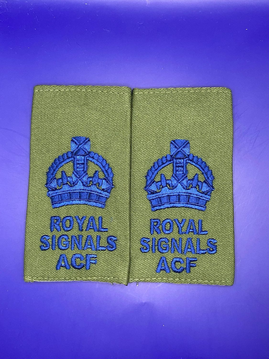 CIIIR Olive Green ACF Rank Slides - Royal Signals WO2 CSM Warrant Officer Class Two Pair