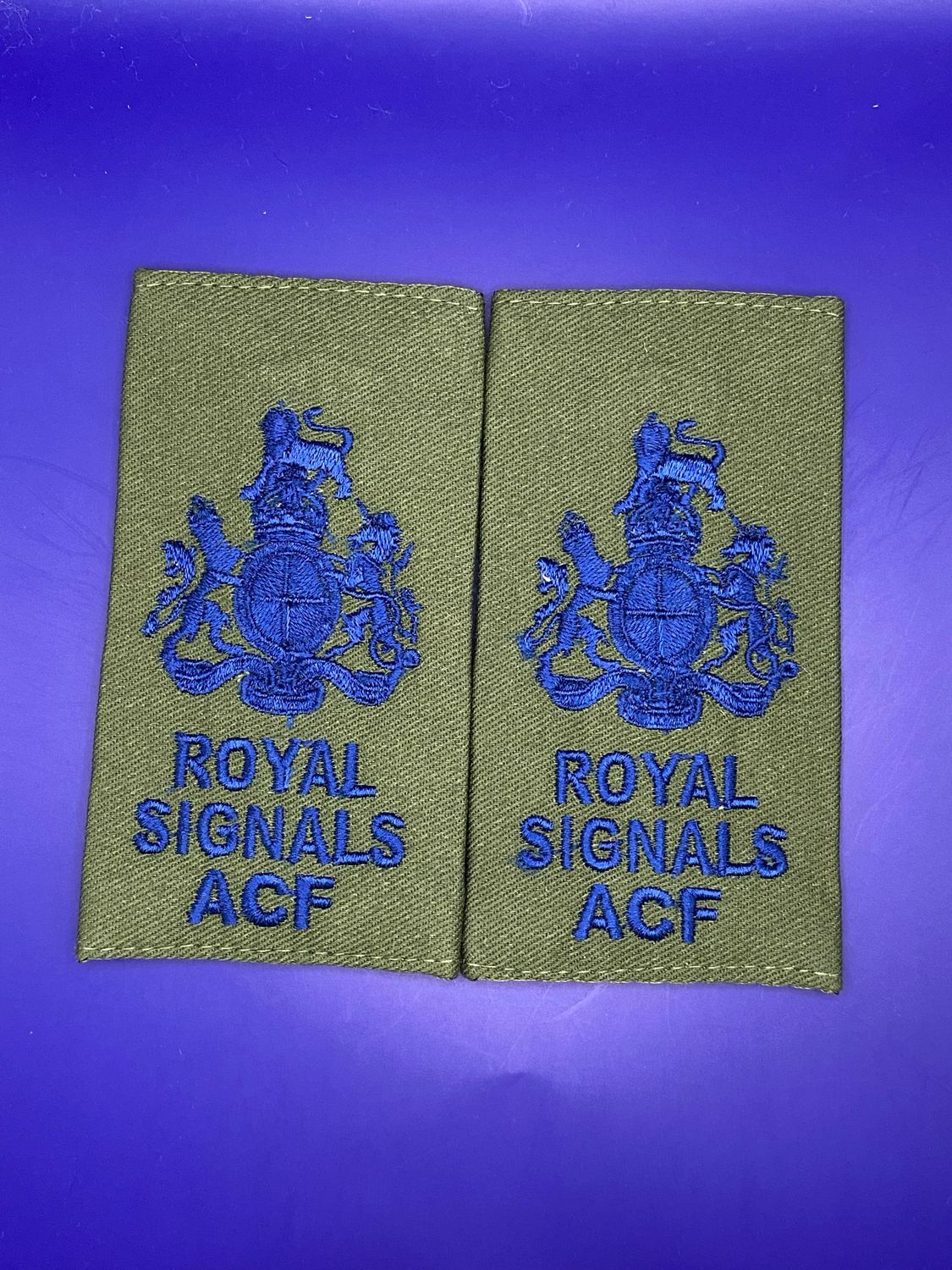 CIIIR Olive Green ACF Rank Slides - Royal Signals WO1 RSM SMI Warrant Officer Class One Pair