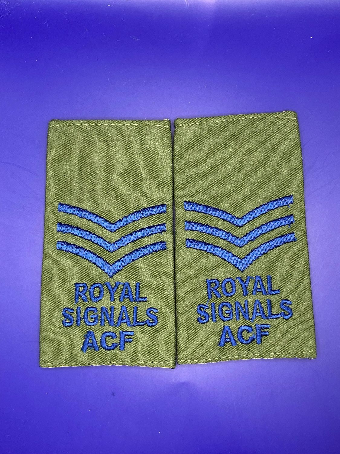 CIIIR Olive Green ACF Rank Slides - Royal Signals Sergeant Sgt Pair