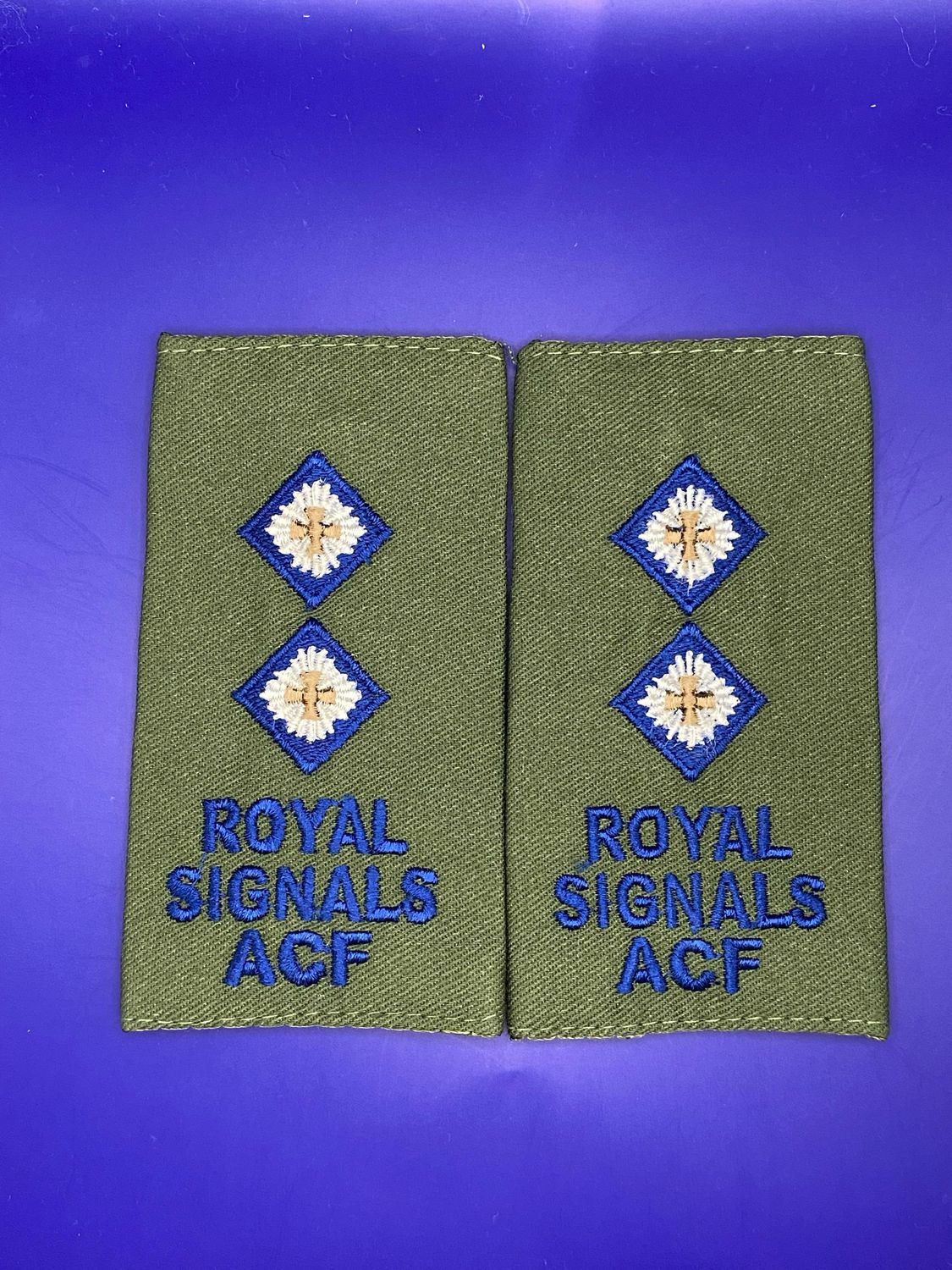 CIIIR Olive Green ACF Rank Slides - Royal Signals Lieutenant Lt Pair