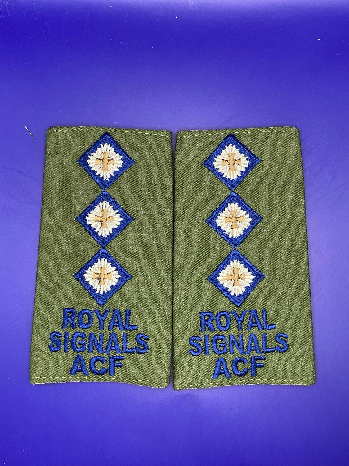 CIIIR Olive Green ACF Rank Slides - Royal Signals Captain Capt Pair
